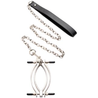 Master Series Pussy Tugger Labia Clamp with Leash - Black