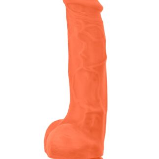 Neo Elite - 7.5" Silicone Dual Density Dildo with Balls - Neon Orange