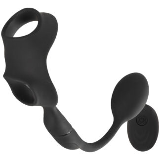 Rebel Men's Gear Cock Ring with Remote-controlled Butt Plug - Black