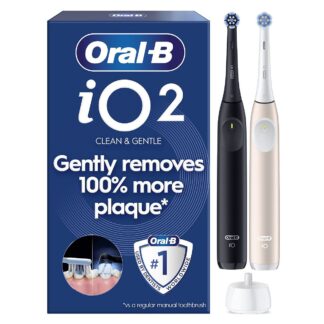 Oral B Oral-B Io2 Electric Toothbrush 2-Pack Black & Pink 2 Brush Heads Travel Case