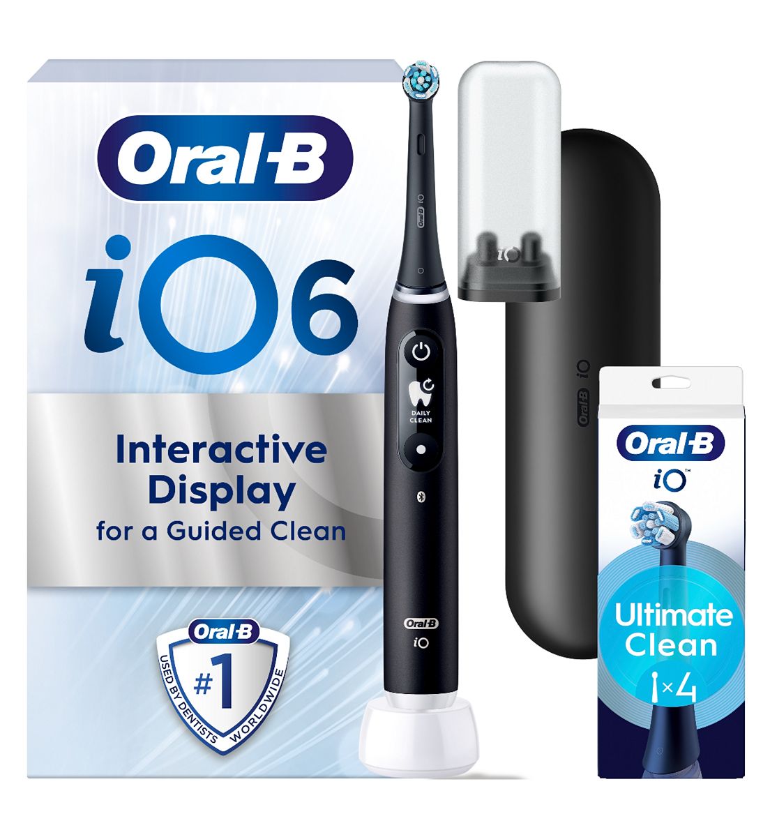 Oral B Oral-B Io6 Black Lava Electric Toothbrush + Io Ultimate Clean Heads 4 Pack Bundle