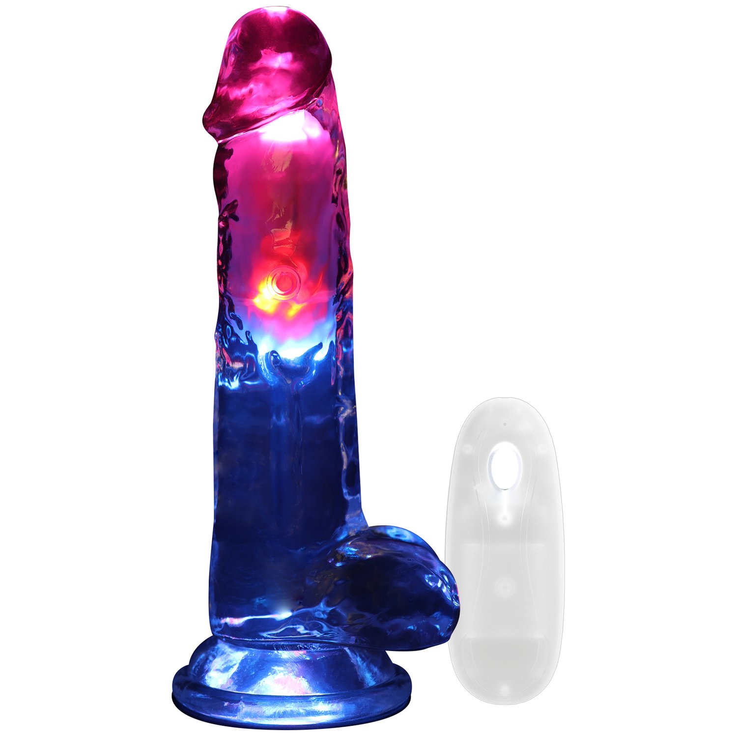 RealRock Remote-controlled LED Dildo Vibrator with Balls 22,5 cm - Clear