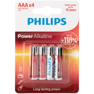 Philips LR03 AAA Alkaline Batteries Pack of 4 - Silver