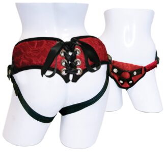 Sportsheets Red Lace Corset Strap-On Harness - Red
